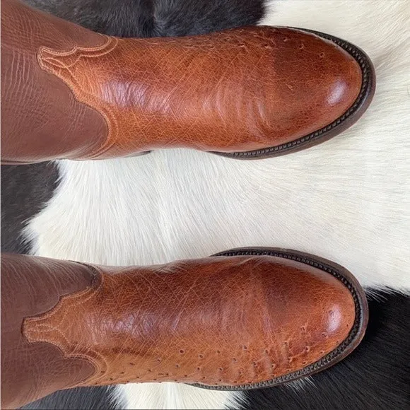 LUCCHESE Classics Handmade Ostrich Exotic Leather Roper Cowboy Western Boots