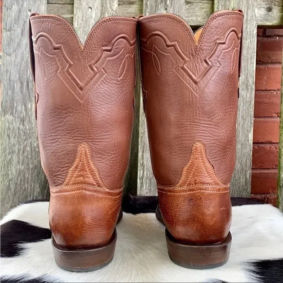 LUCCHESE Classics Handmade Ostrich Exotic Leather Roper Cowboy Western Boots