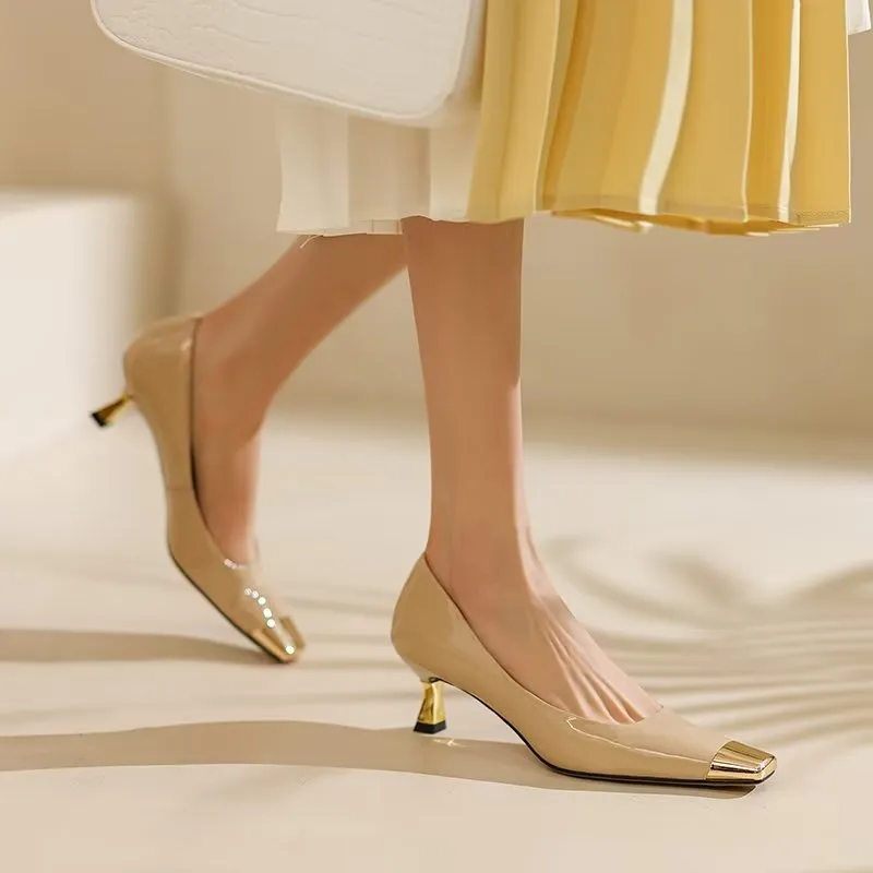 LuxLeather Chic Square Toe Pumps