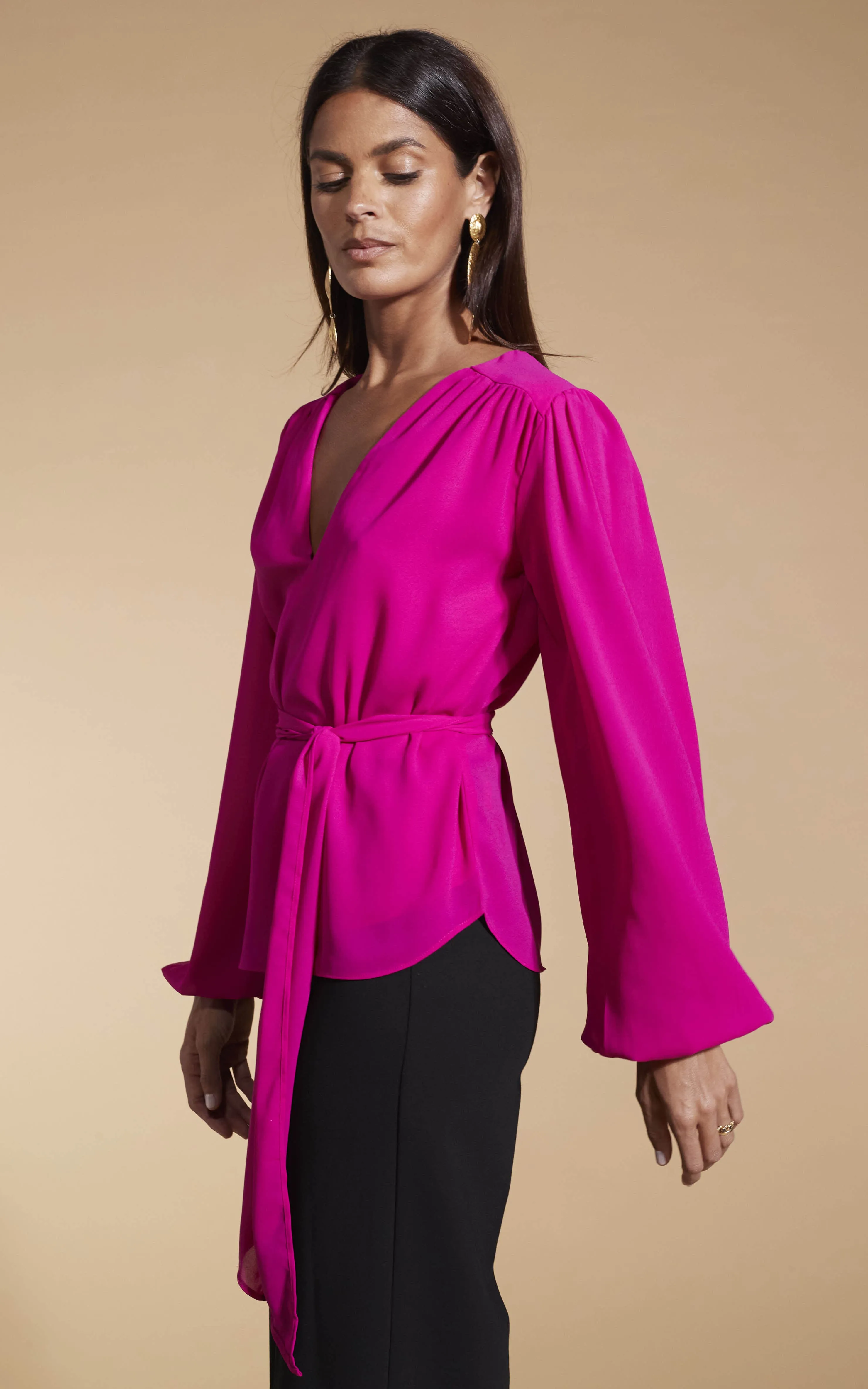 Lyma (multi-way) Tie Neck Top In Solid Magenta