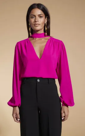 Lyma (multi-way) Tie Neck Top In Solid Magenta