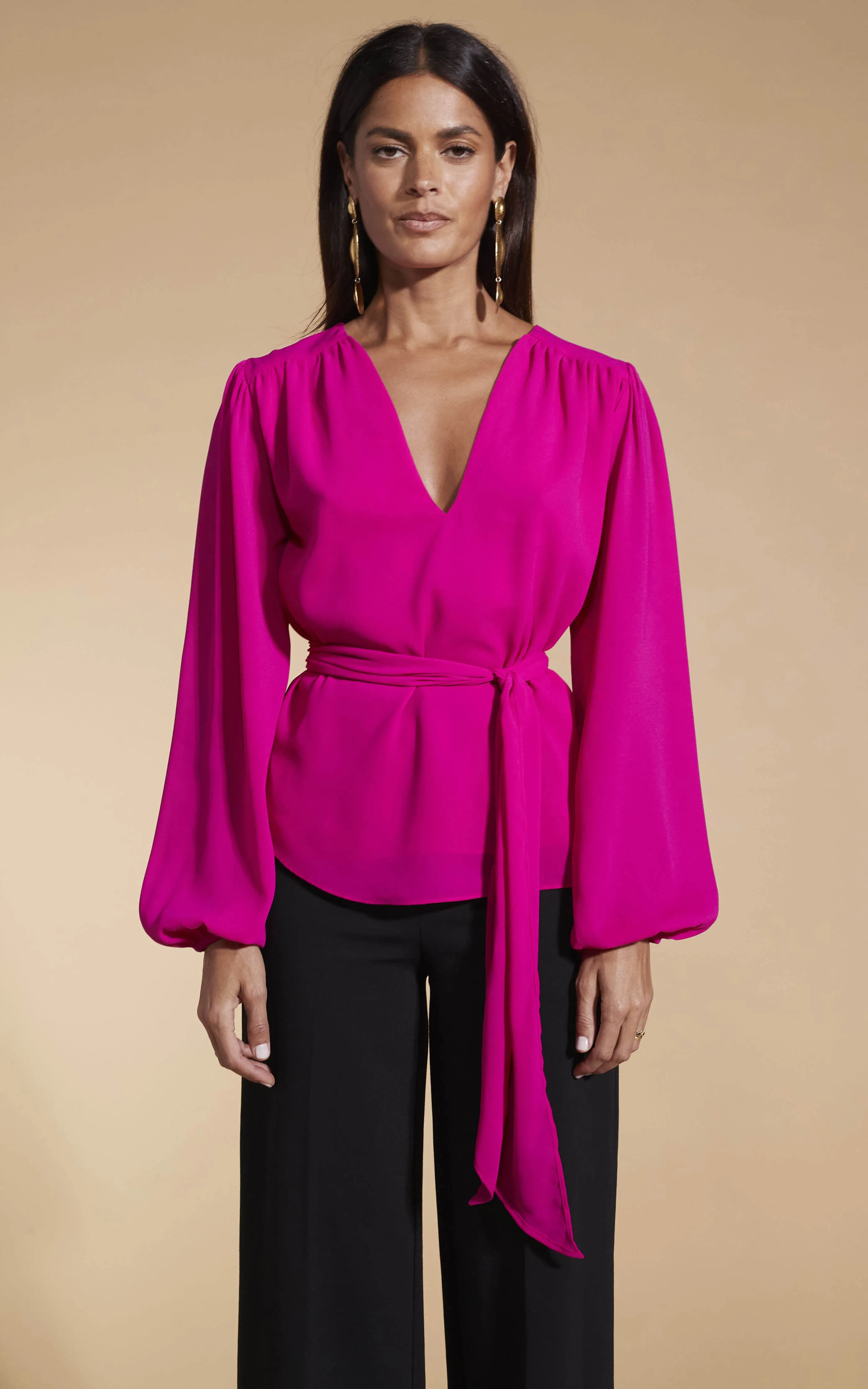 Lyma (multi-way) Tie Neck Top In Solid Magenta