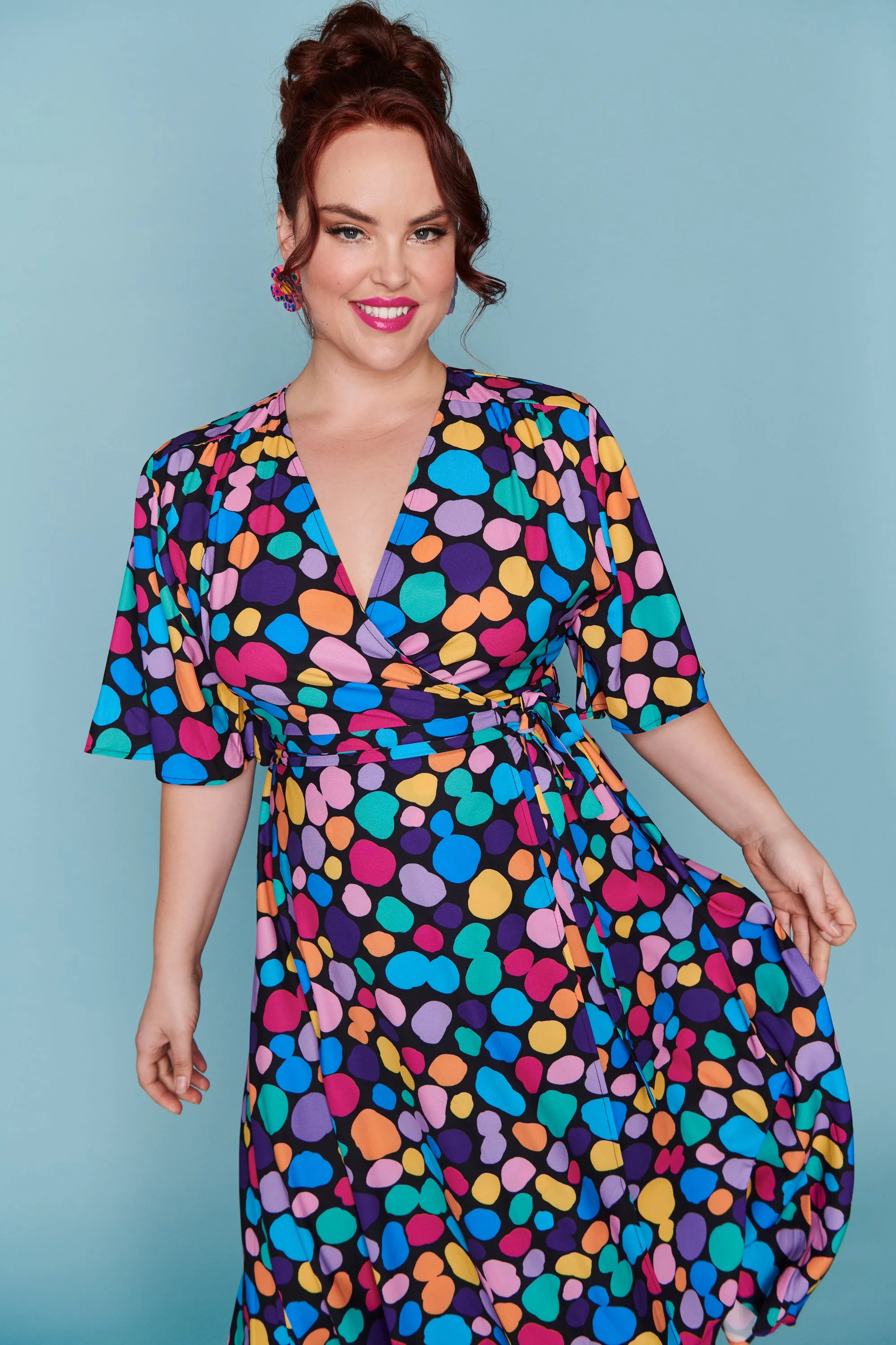 Mandy Rainbow Pebble Spots Wrap Dress