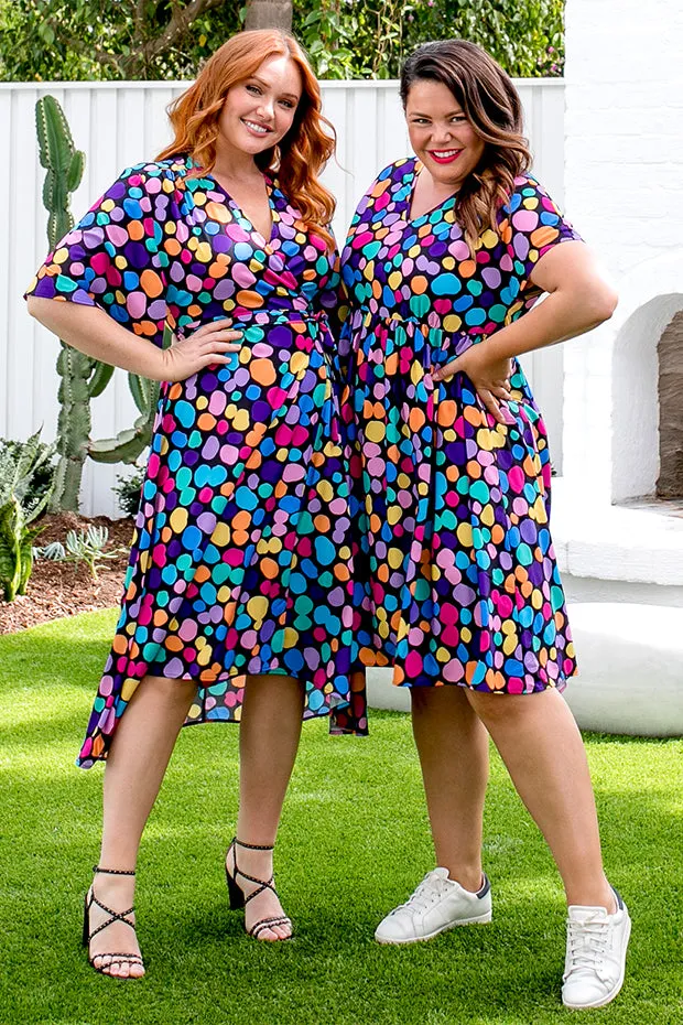 Mandy Rainbow Pebble Spots Wrap Dress