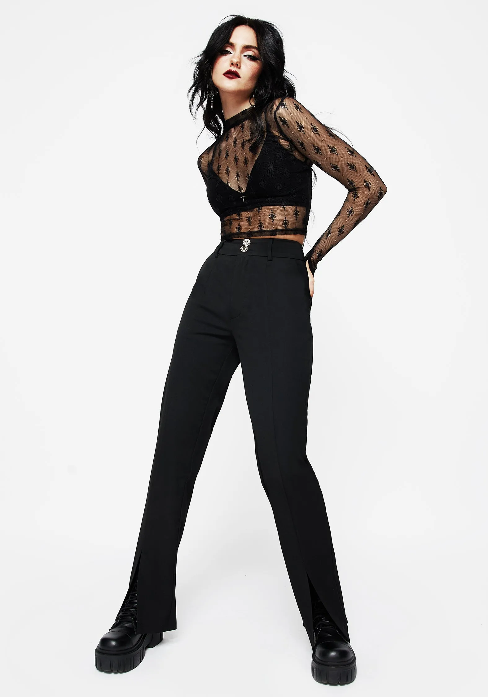 Marian Front Split Straight Leg Tailored Trousers