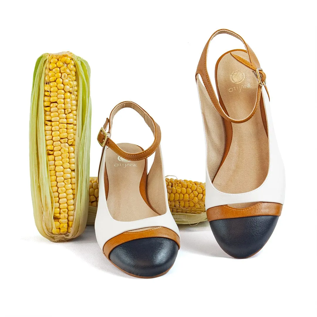 Mariola Vegan Corn Leather Slingback Pumps | White