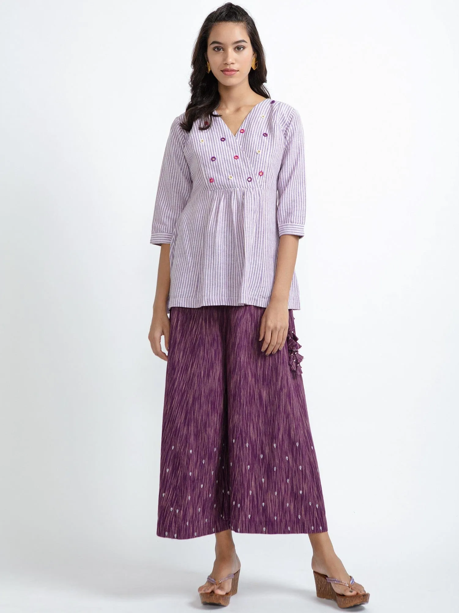 Mauve Mirror Work Top & Palazzo Set