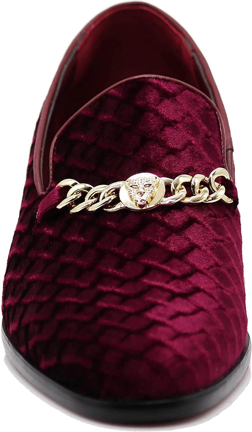 Men's Burgundy Satin Classic Gold Chain Tuxedo Dress Loafer