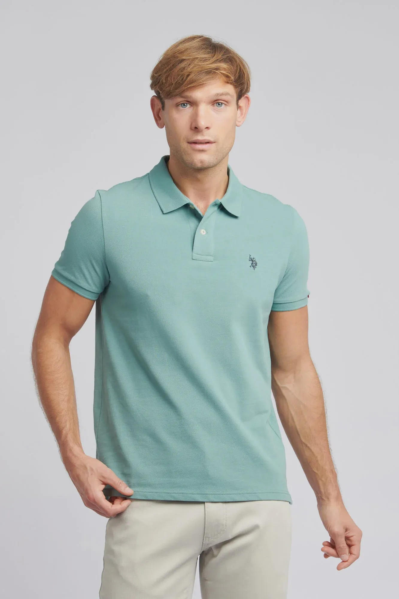 Mens Pique Polo Shirt in Mineral Blue