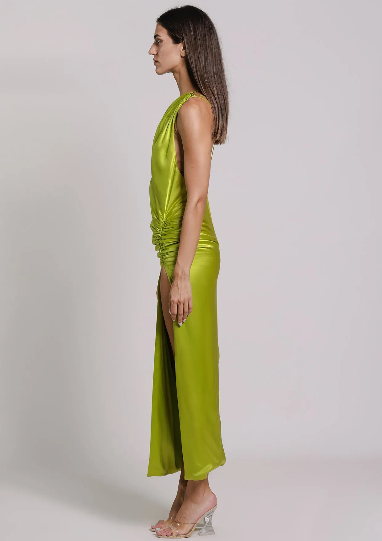 Nereides Asymmetric Backless Silk Maxi Dress