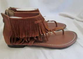 NEW Womens KALLI FRINGE Vegan LEATHER Flat Thong Sandals Shoes 7 BROWN Boho Indie