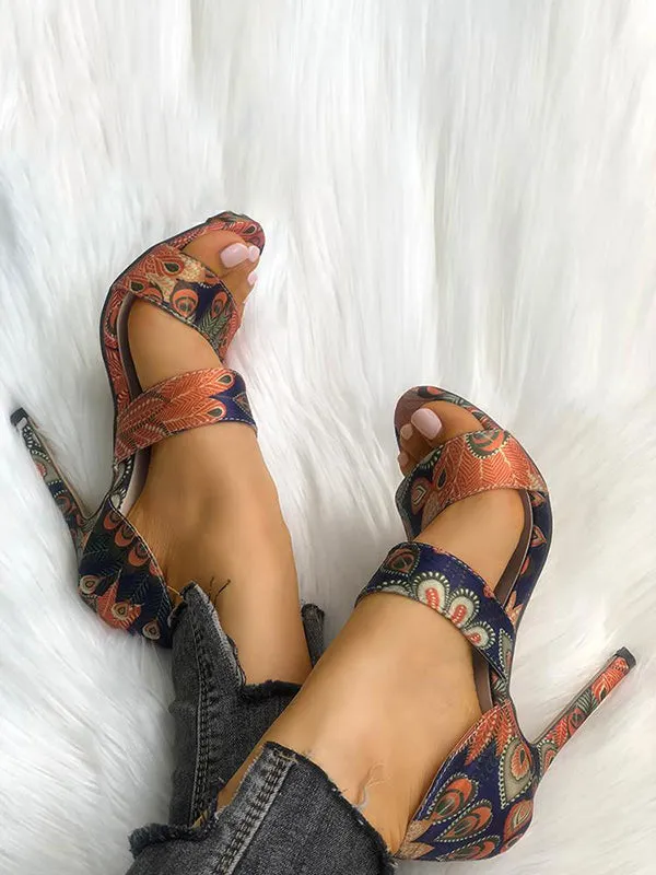 Open Toe Printed Pumps Sandals