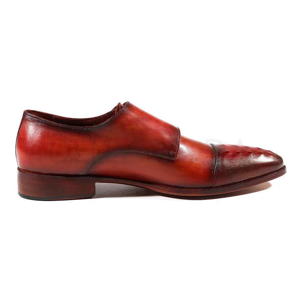 Paul Parkman Handmade Designer Shoes Men's Designer Shoes Studded Cap Toe Double Monkstraps Burgundy Loafers (PM2002)