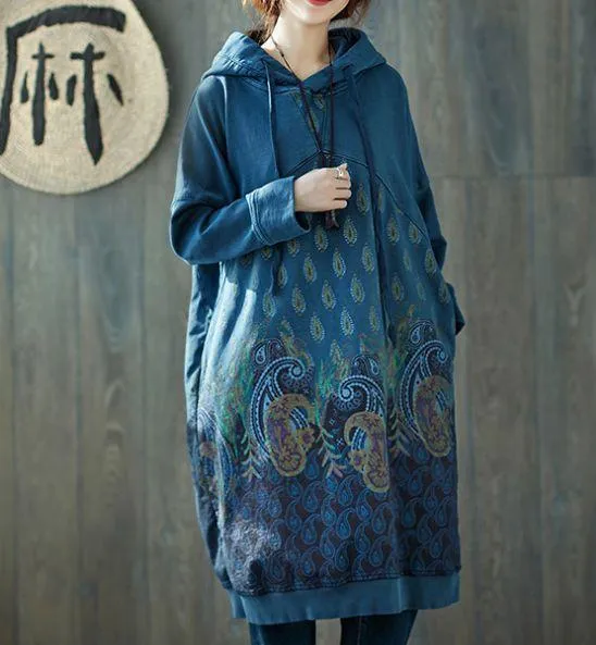 Peacock Paisley Hooded Sweater Dress