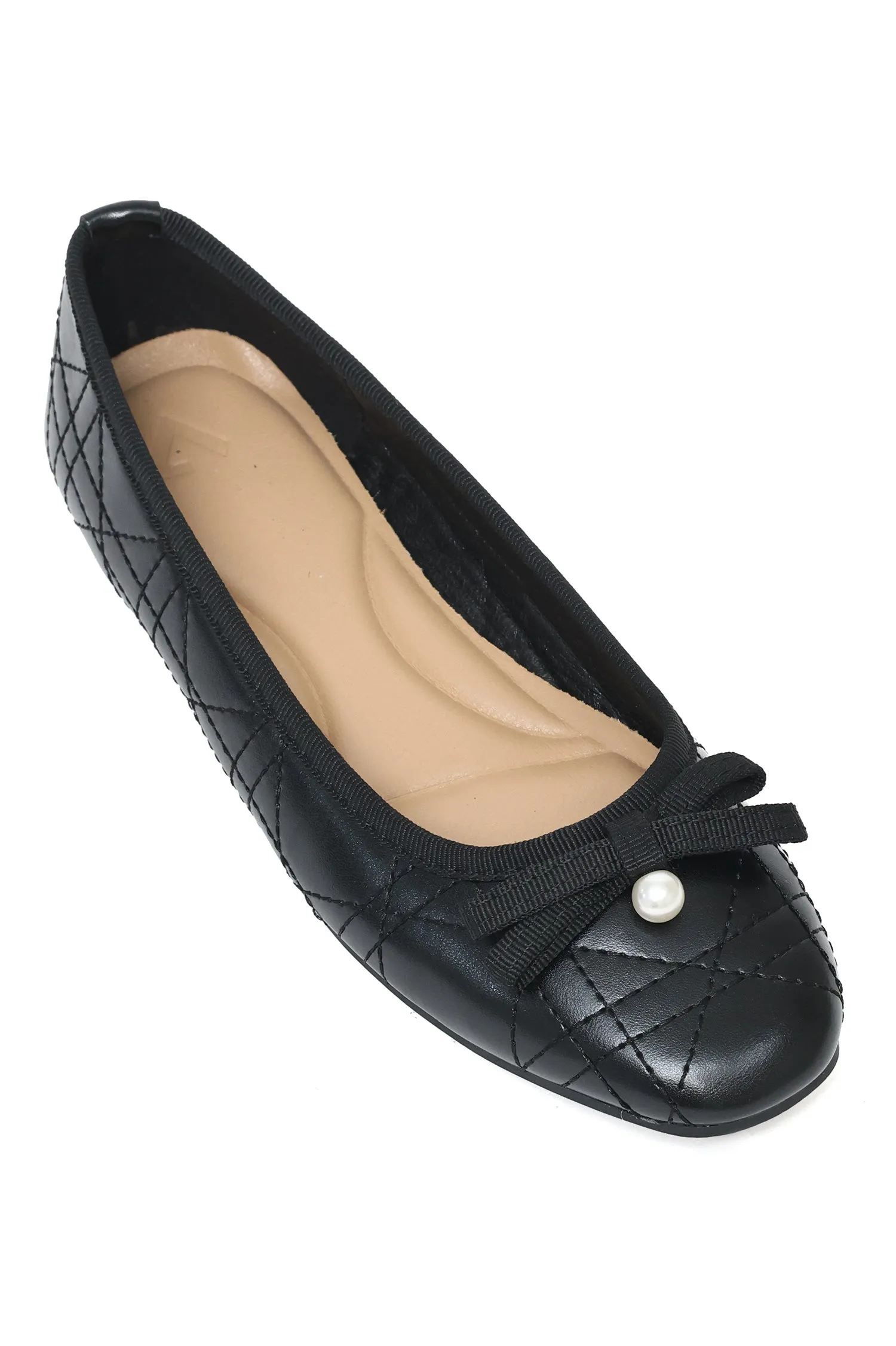 PEARL ACCENT QUILTED FLATS-BLACK