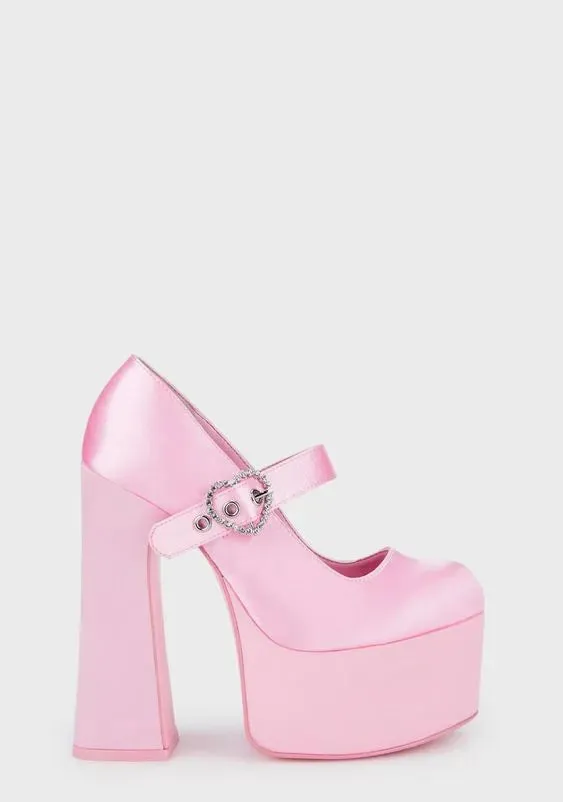 Pink Round Toe Platform Pumps