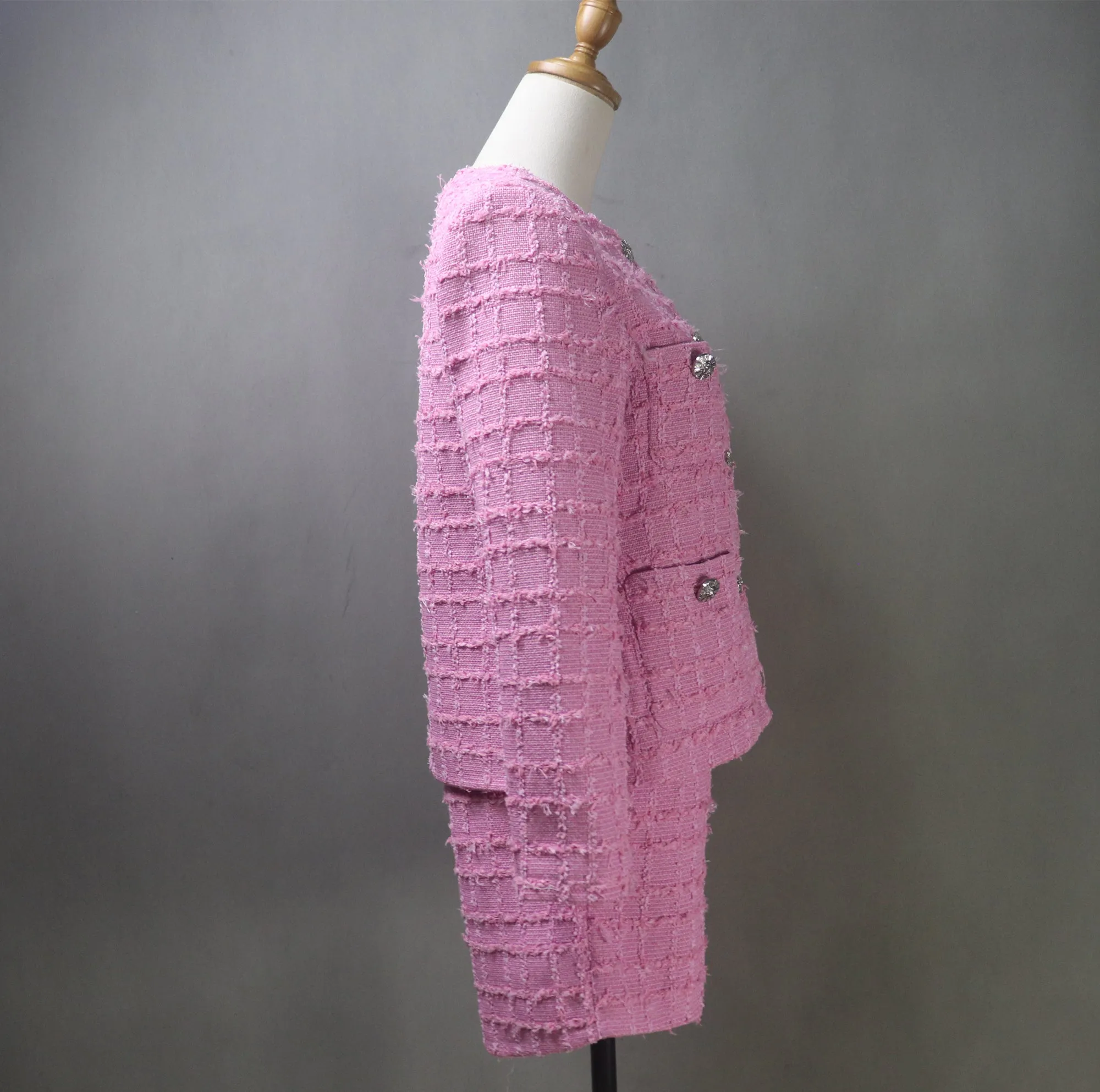 Pink Tweed Long Shorts Suit