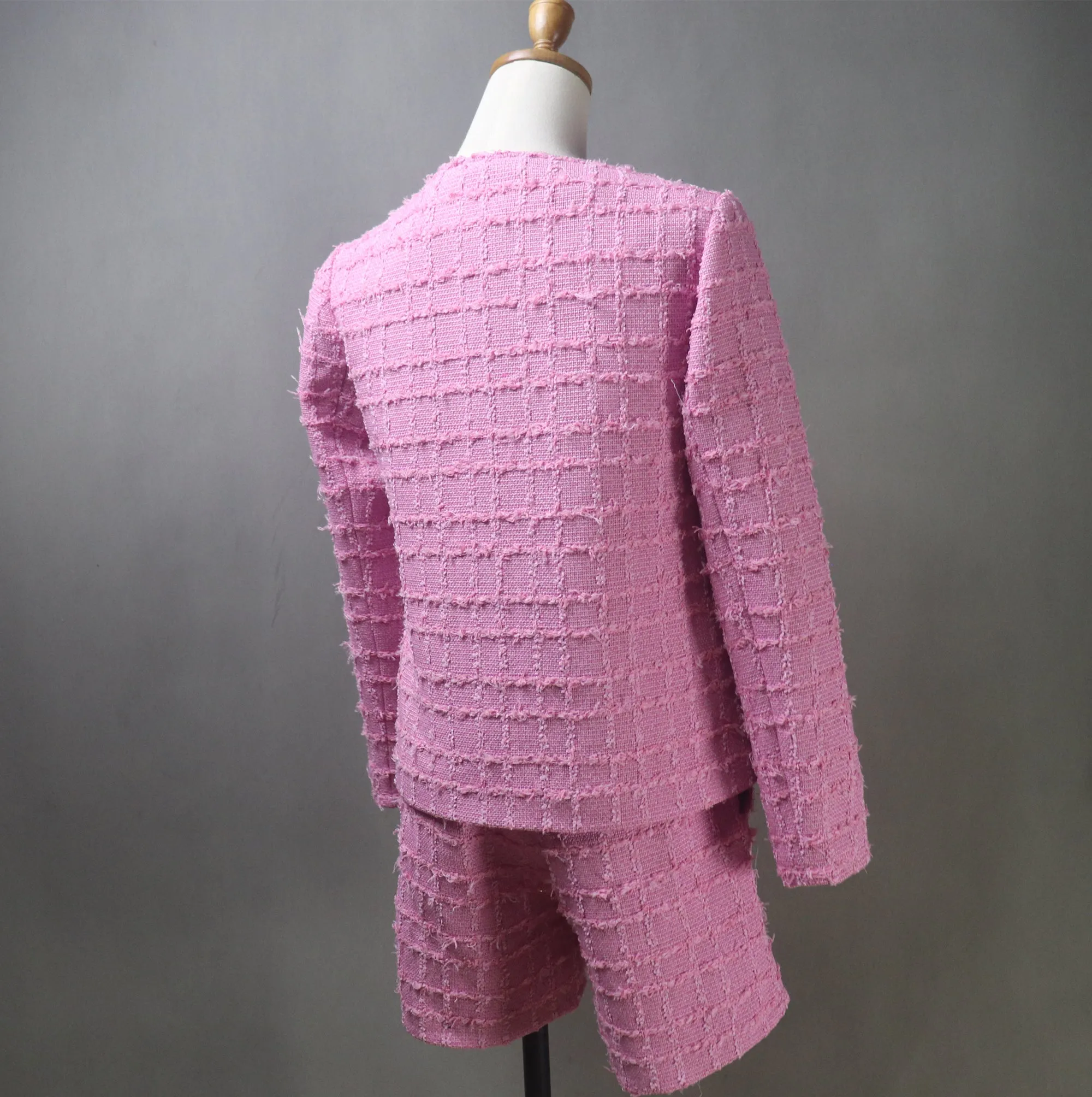 Pink Tweed Long Shorts Suit