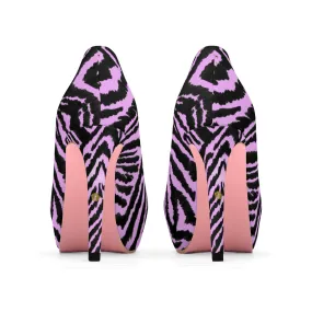 Pink Zebra Black White Stripe Animal Print Women's Platform Heels Pumps Shoes