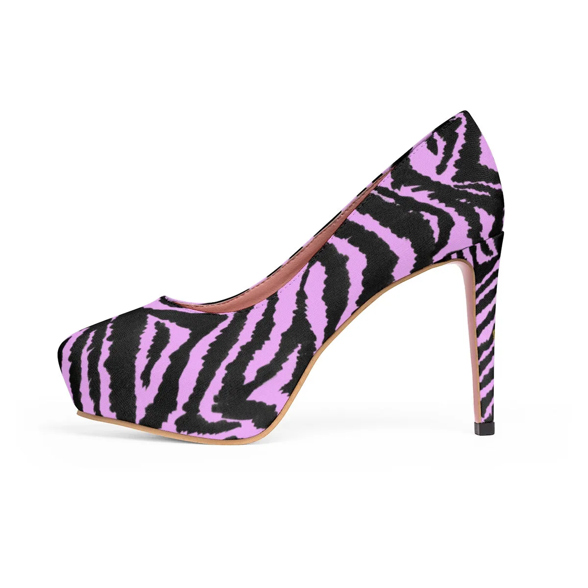 Pink Zebra Black White Stripe Animal Print Women's Platform Heels Pumps Shoes