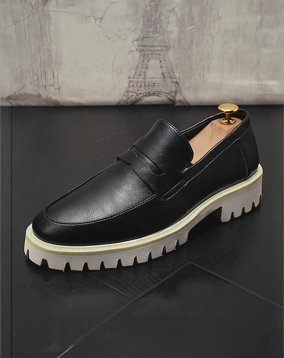 ♂♀Plain Toe Rugged Sole Loafers