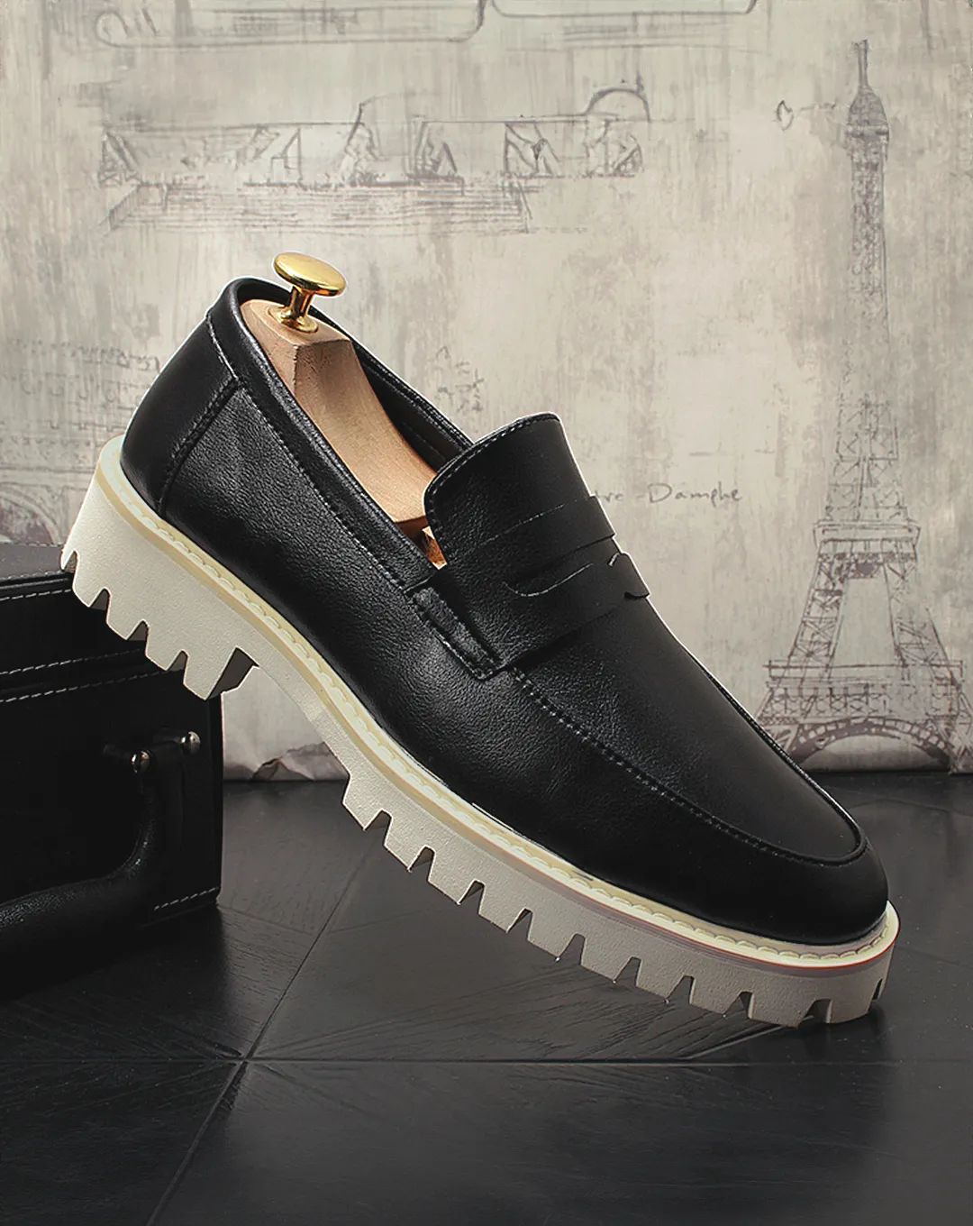 ♂♀Plain Toe Rugged Sole Loafers