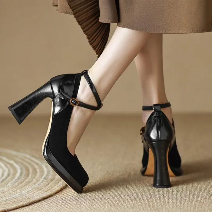 Platform Chunky Crossover Strappy Heels Pumps