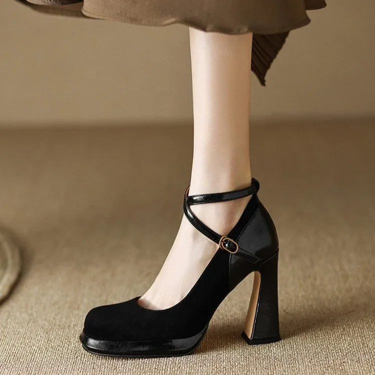 Platform Chunky Crossover Strappy Heels Pumps