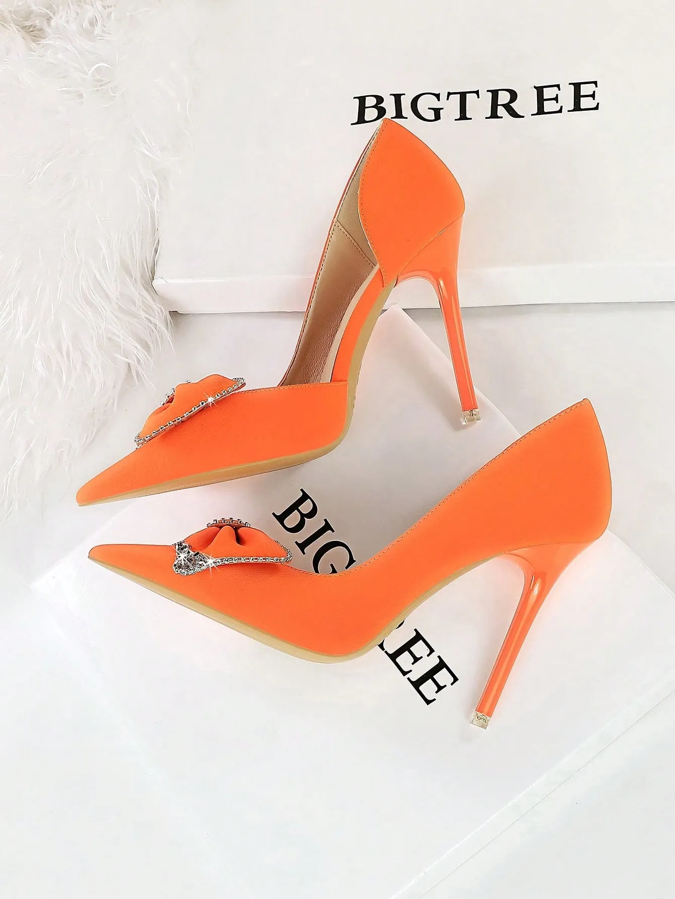 Pointed Toe, Side Cutout, Rhinestone Bowtie Stiletto Pumps