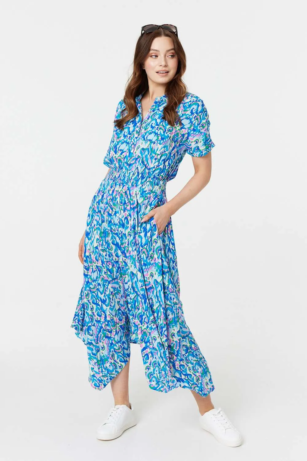 Printed Asymmetric Midi Dress