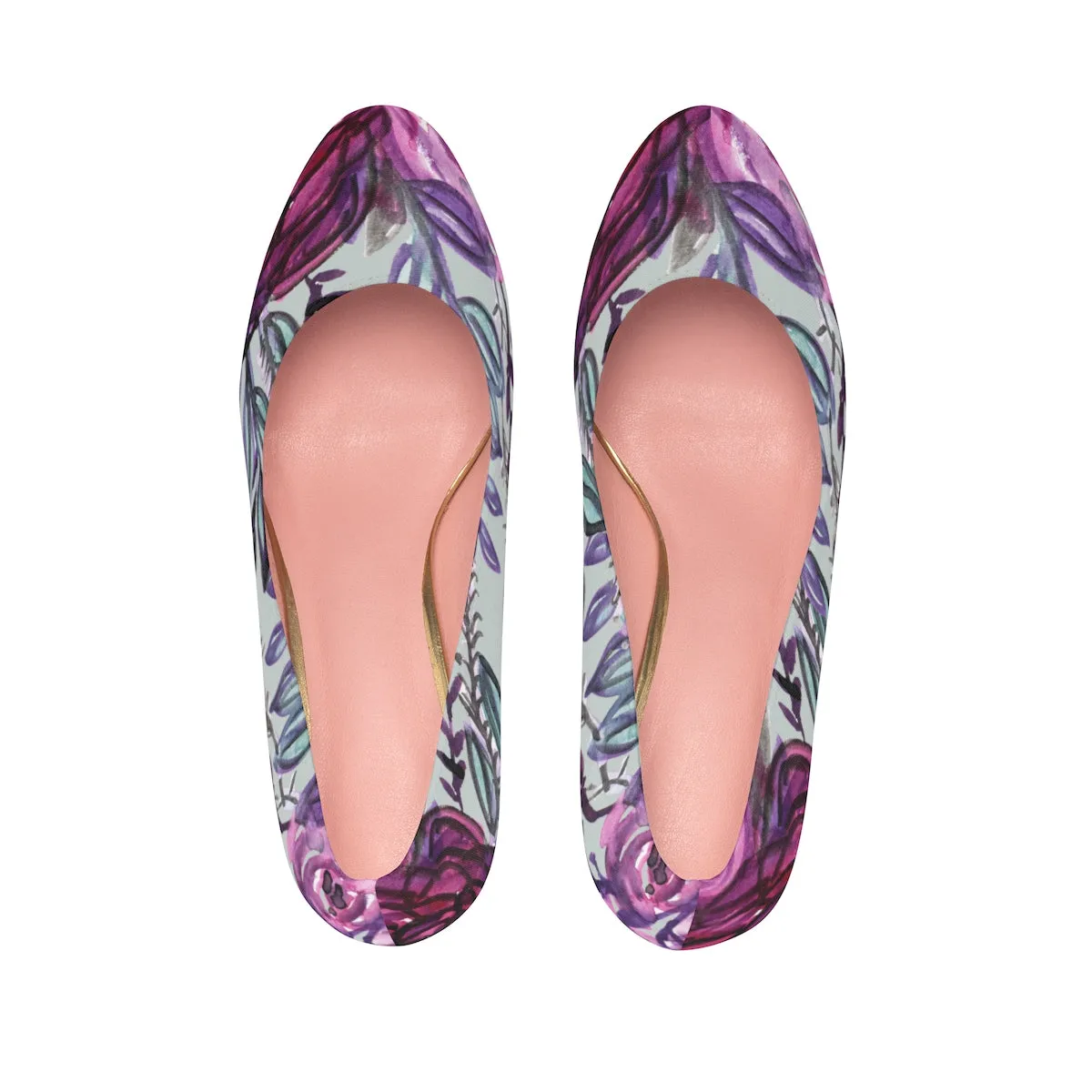 Purple Print Floral High Heels, Flower Print Wedding Women's 4" Platform Heels Stilettos Pumps