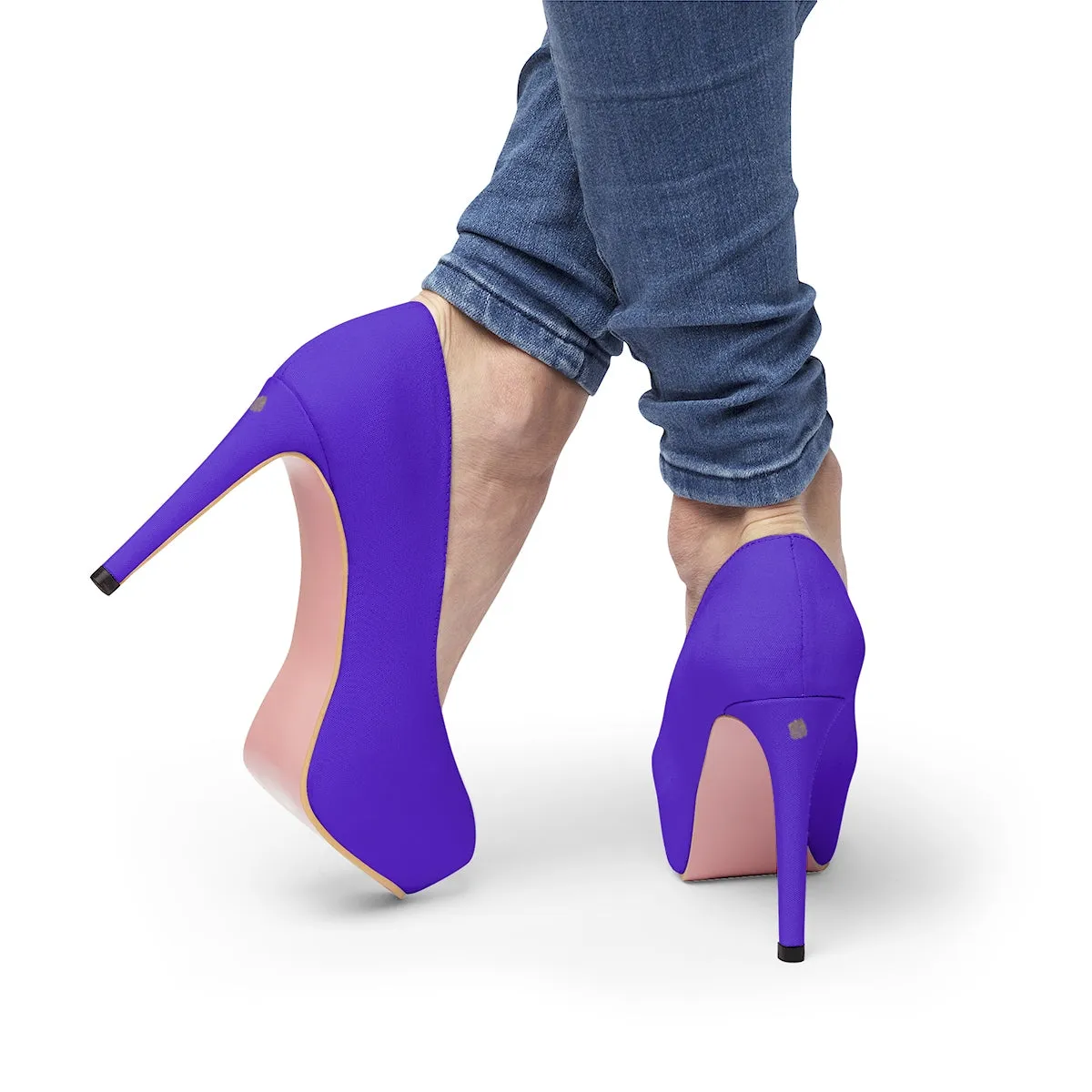 Purple Solid Color Print Luxury Premium Quality Women's Platform Heels (US Size: 5-11)