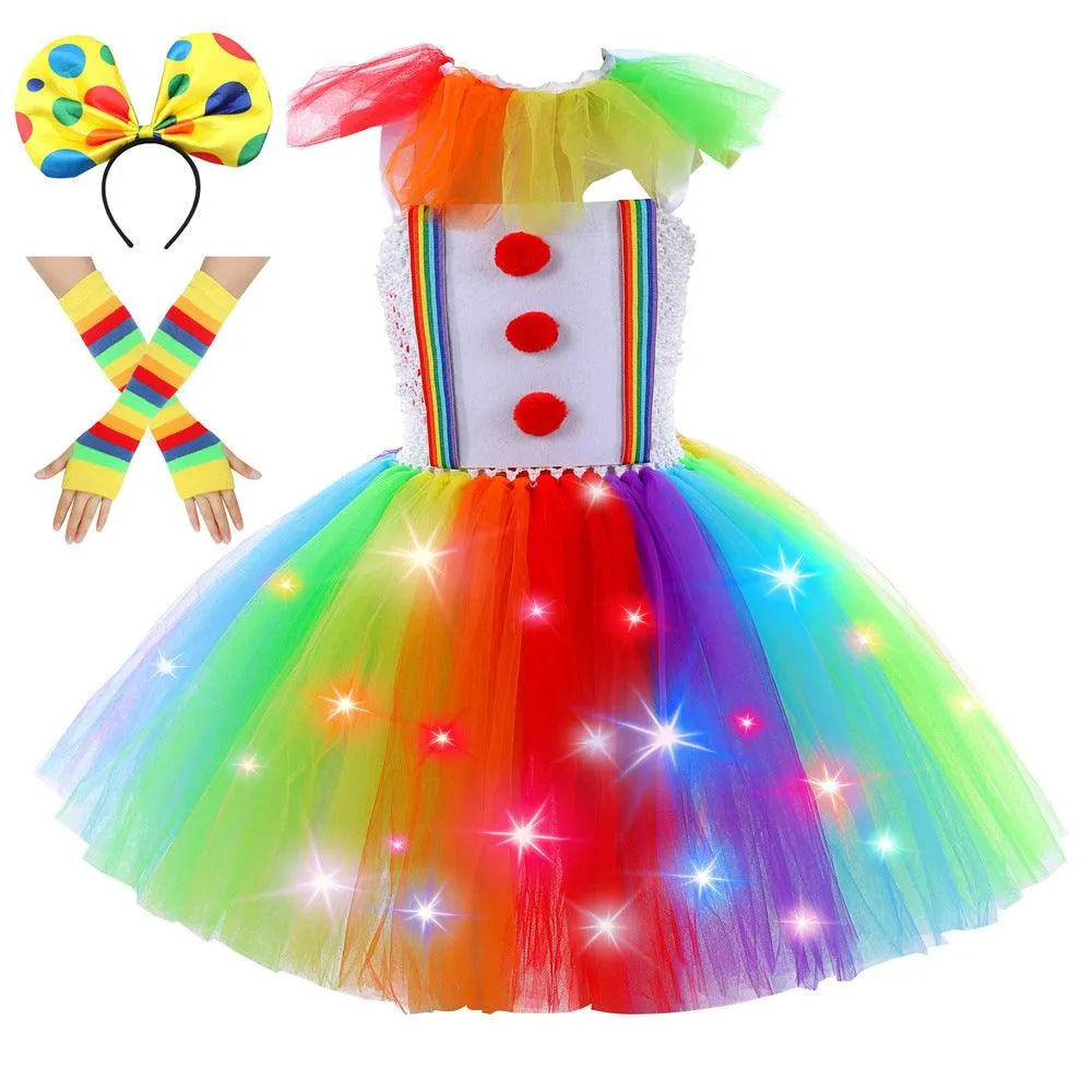 Rainbow Clown Dress for Girls 2024 New Fashion Mesh Princess Dress Carnival Halloween Cosplay Costume Cute Sweet Birthday Party Dress