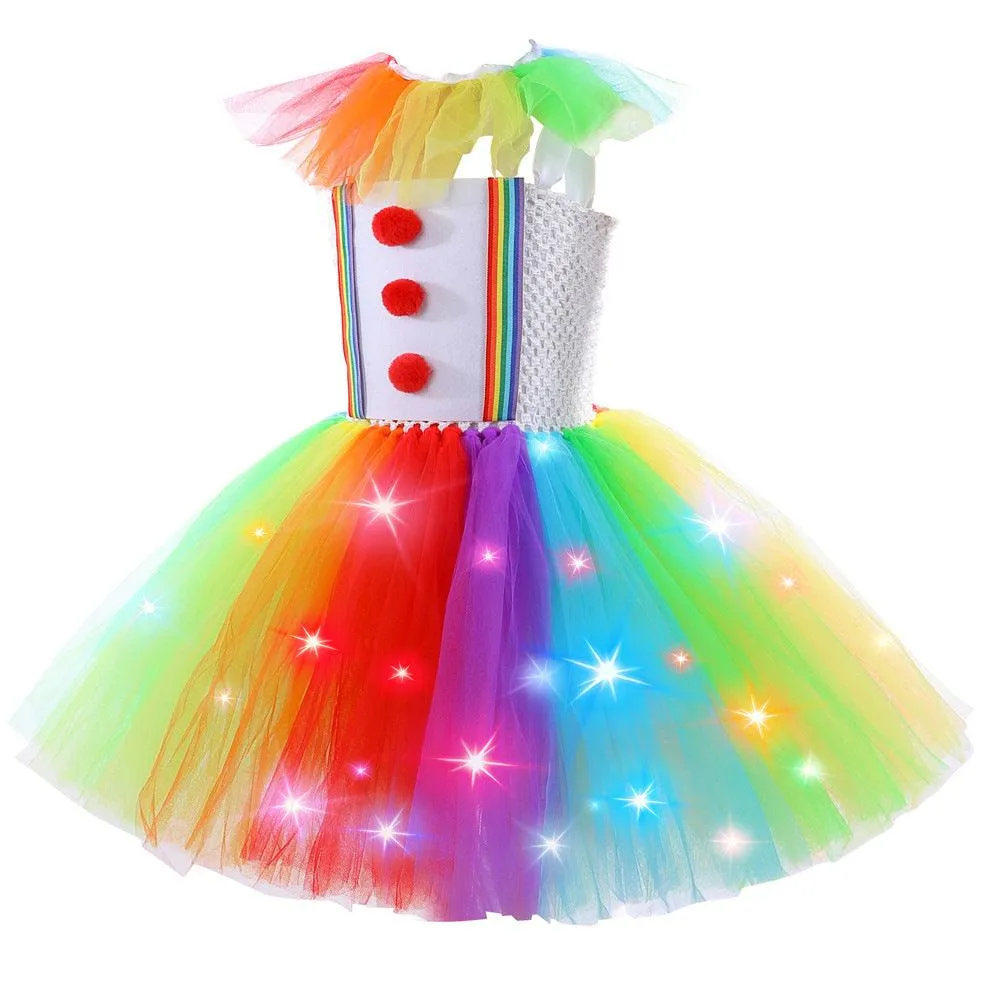 Rainbow Clown Dress for Girls 2024 New Fashion Mesh Princess Dress Carnival Halloween Cosplay Costume Cute Sweet Birthday Party Dress