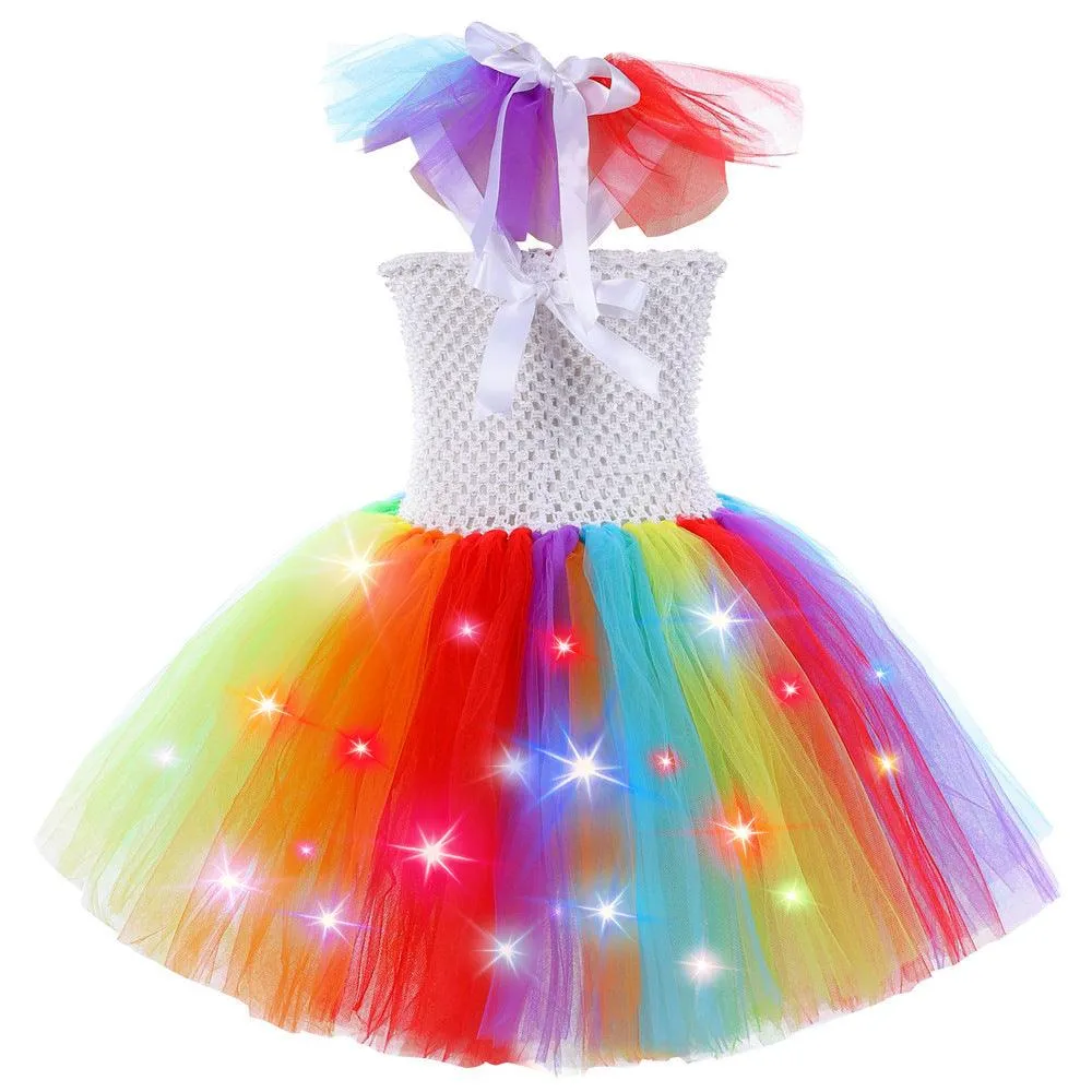 Rainbow Clown Dress for Girls 2024 New Fashion Mesh Princess Dress Carnival Halloween Cosplay Costume Cute Sweet Birthday Party Dress