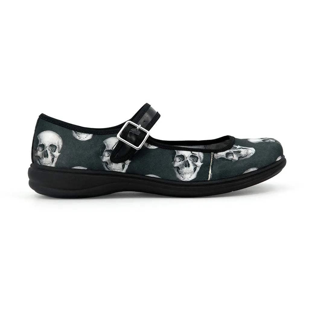 Realistic Skull Satin Mary Jane Flats