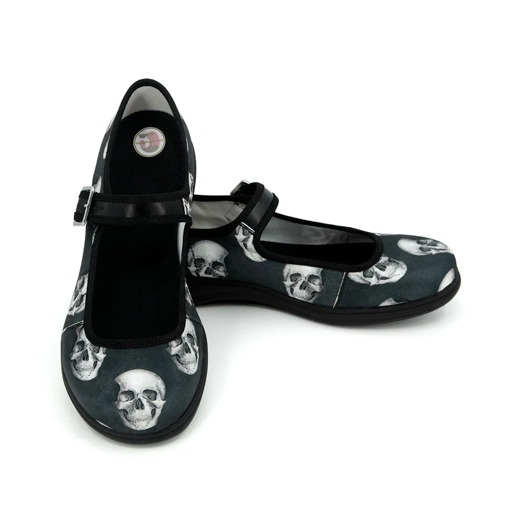 Realistic Skull Satin Mary Jane Flats