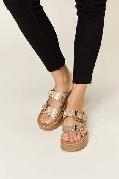 Rhinestone Buckled Wedge Sandals