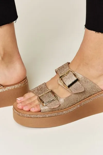 Rhinestone Buckled Wedge Sandals