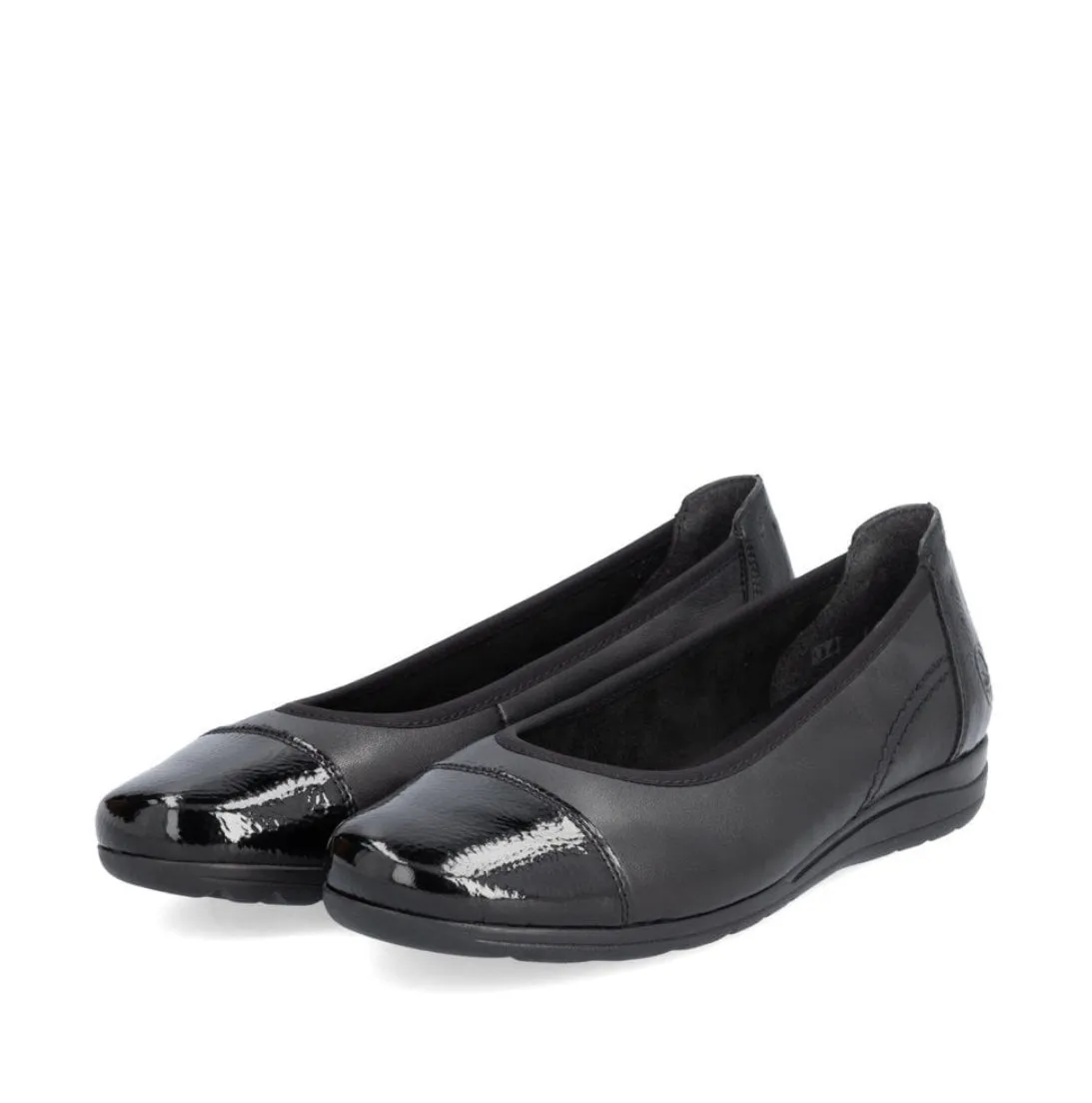 Rieker L9351-00 Black Leather Low Wedge Ballet Pumps