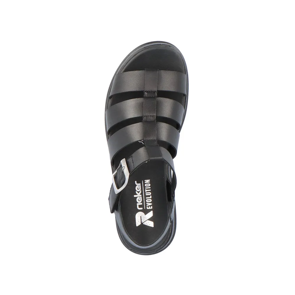 Rieker W080400 Womens Black Strappy Chunky Sandal