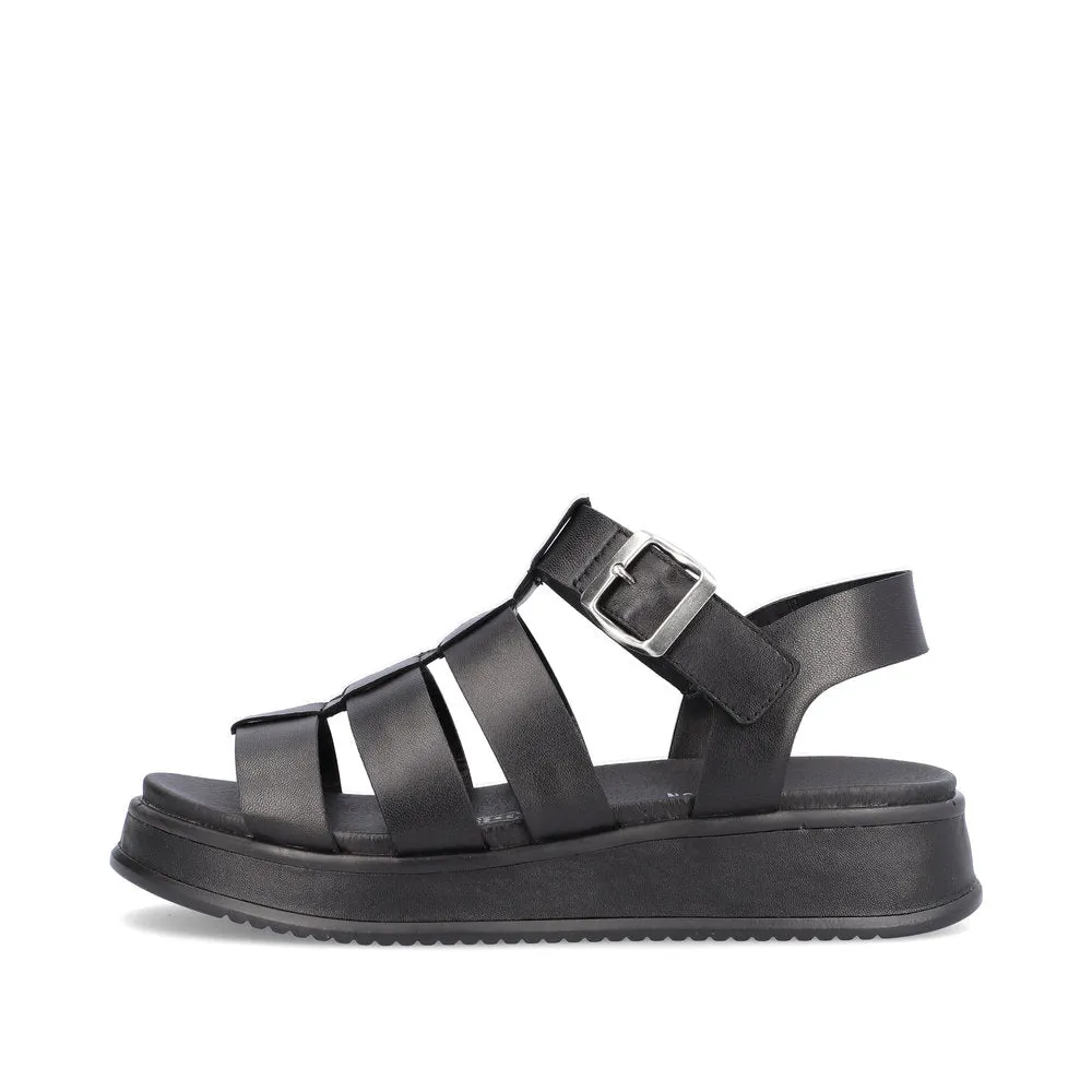 Rieker W080400 Womens Black Strappy Chunky Sandal