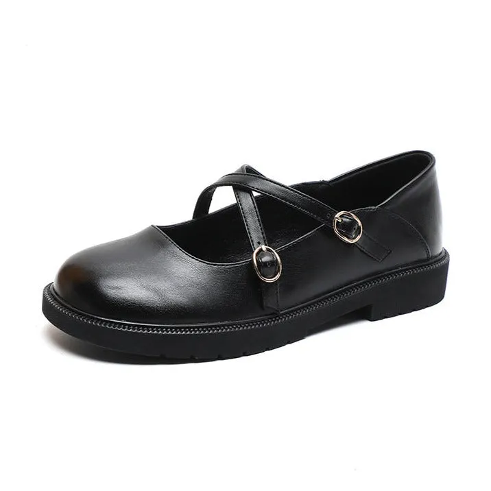 Round toe Japanese Preppy Style Flat Mary Jane Women's Shoes