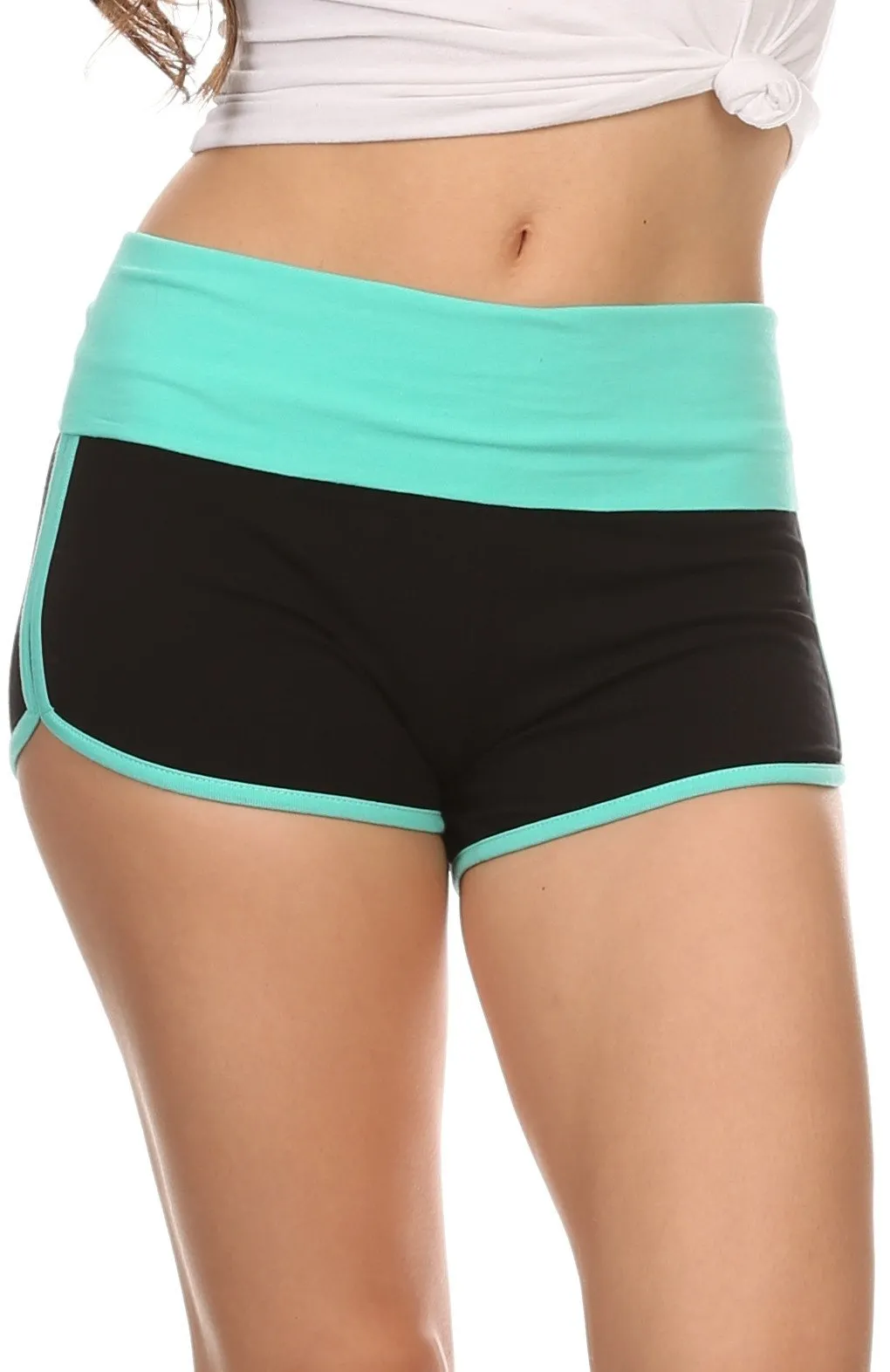 Sakkas Breauna Short Two Tone Fold-Over Waistband Active Dolphin Train Yoga Shorts