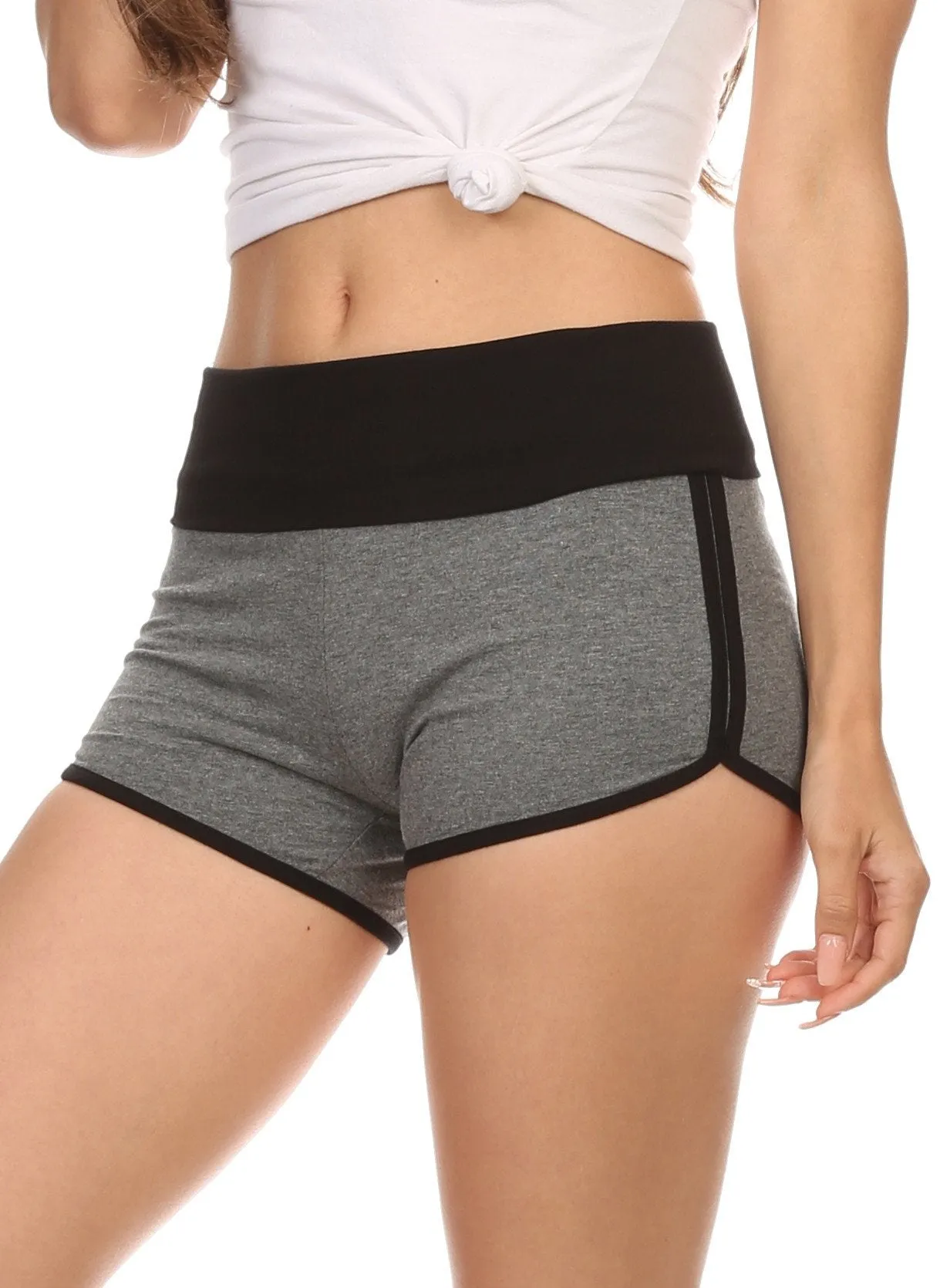 Sakkas Breauna Short Two Tone Fold-Over Waistband Active Dolphin Train Yoga Shorts