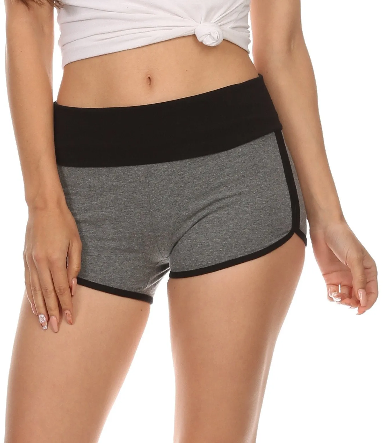 Sakkas Breauna Short Two Tone Fold-Over Waistband Active Dolphin Train Yoga Shorts