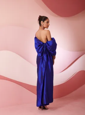 Sedna Blue Silk Draped Column Gown