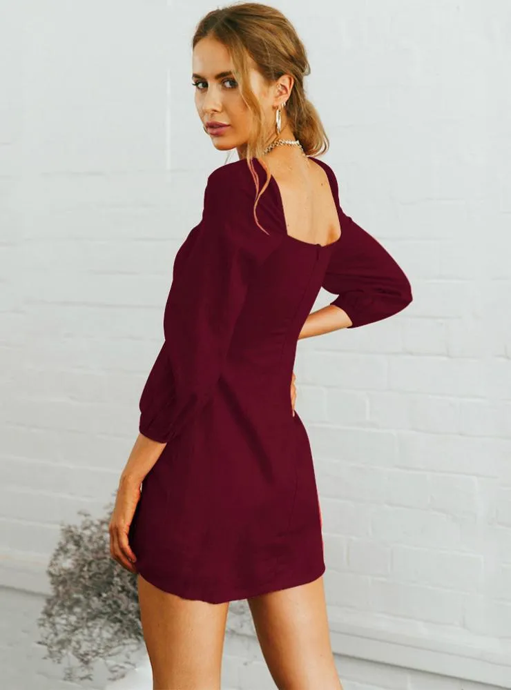 Sexy Slim Dress Long Sleeve Square Collar