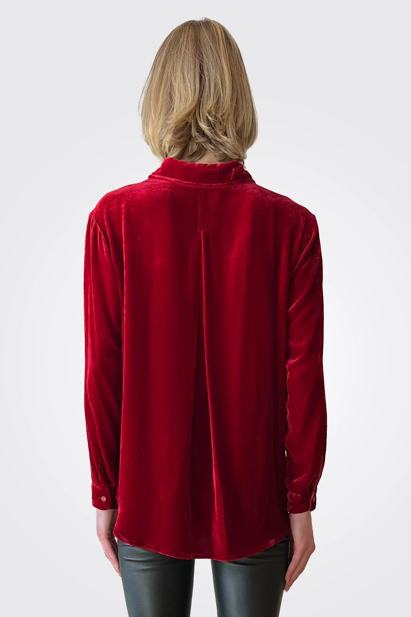 Sidonia Velvet Oversized Shirt - Red