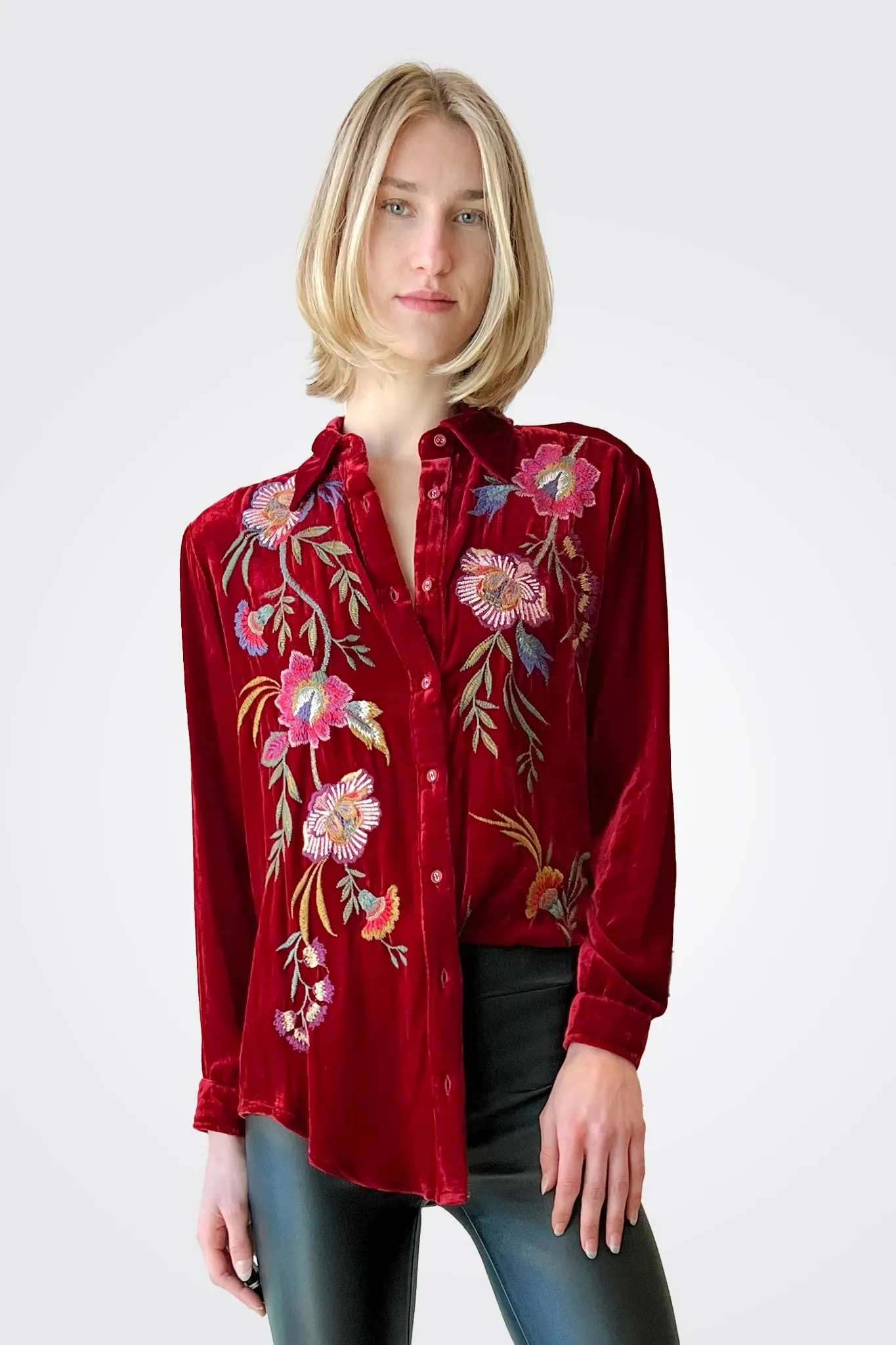 Sidonia Velvet Oversized Shirt - Red